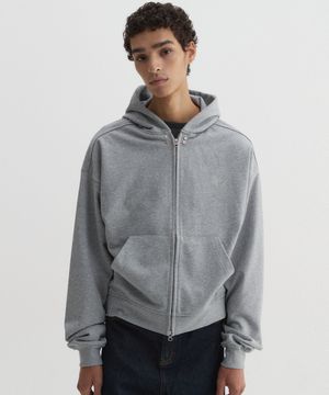 크롭 후드 집업 그레이