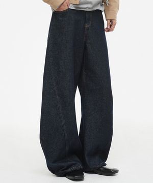 커브드 데님 팬츠 인디고