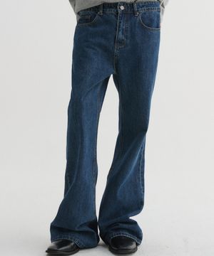 시그니처 플레어 데님 팬츠 딥블루