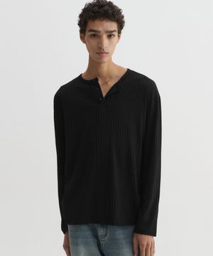 리브드 헨리넥 롱슬리브 블랙