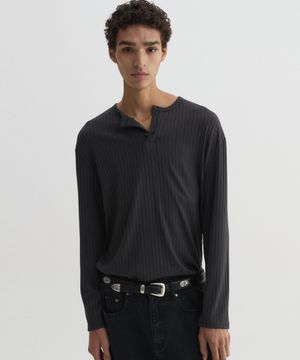 리브드 헨리넥 롱슬리브 차콜