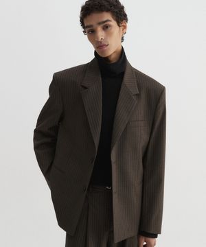 노치드 스트라이프 블레이저 브라운