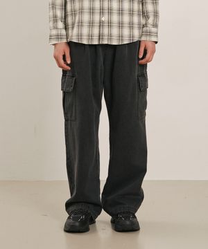 남성 원턱 풀밴딩 카고 팬츠 (BLACK) (HB9LP06)