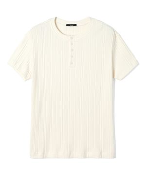 남성 골지 버튼다운 라운드넥 반팔티 (IVORY) (HB8STA1)