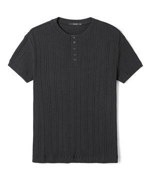 남성 골지 버튼다운 라운드넥 반팔티 (BLACK) (HB8STA1)