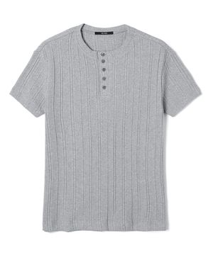 남성 골지 버튼다운 라운드넥 반팔티 (M-GREY) (HB8STA1)