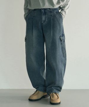 [데일리룸 X 로템버] 벌룬 레그 밀 데님 카고 팬츠 [미드 블루]