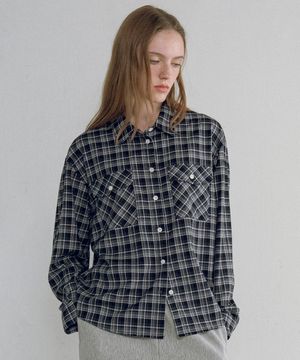 A3543 투 포켓 체크 셔츠_Black