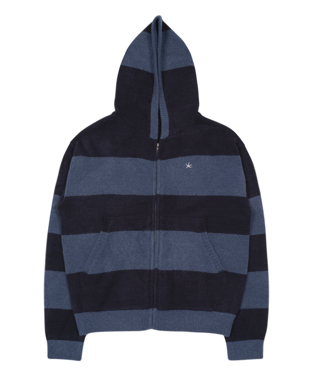 더콜디스트모먼트(THE COLDEST MOMENT) TCM stripe knit hooded zip-up (navy/black)