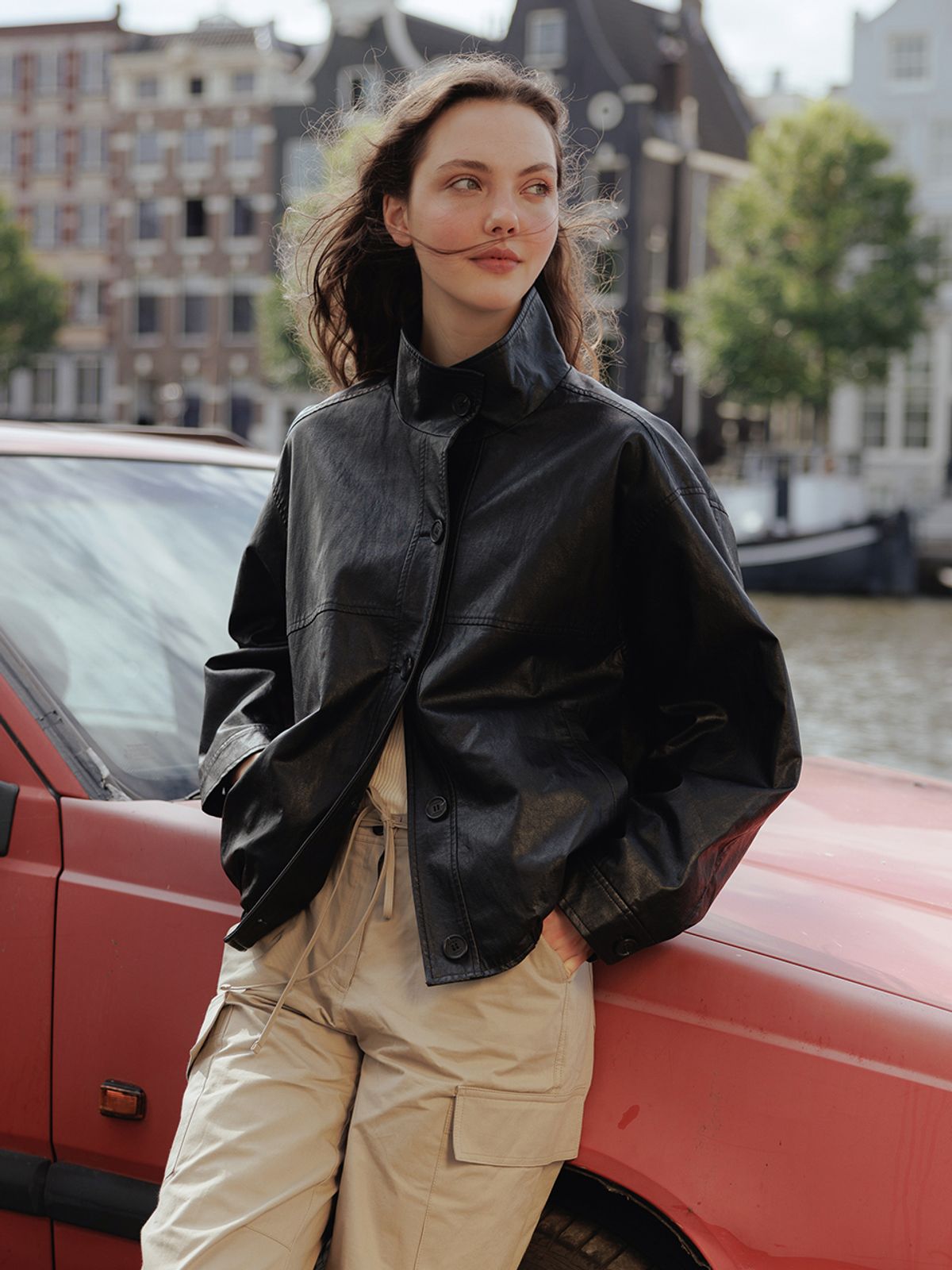 랭앤루(LANGNLU) COPEN Faux Leather High Neck Jacket(코펜)_BLACK
