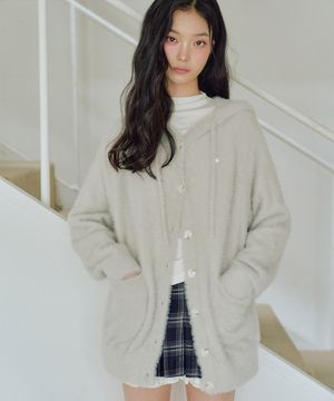 엘라 헤어리 후드 가디건 [LIGHT GREY]