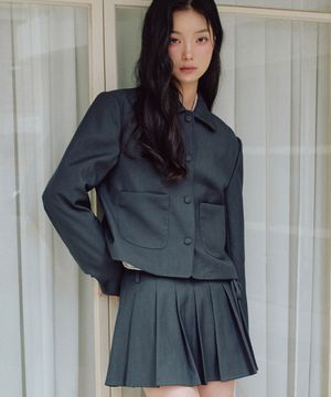 달린 리본 숏 자켓 [CHARCOAL]