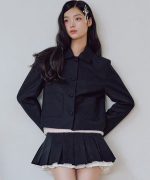달린 리본 숏 자켓 [BLACK]