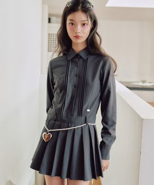 베일리 링클 프리 셔츠 원피스 [CHARCOAL]