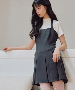 달린 뷔스티에 플리츠 미니 원피스 [CHARCOAL]