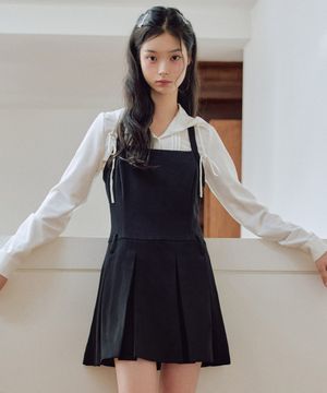 달린 뷔스티에 플리츠 미니 원피스 [BLACK]