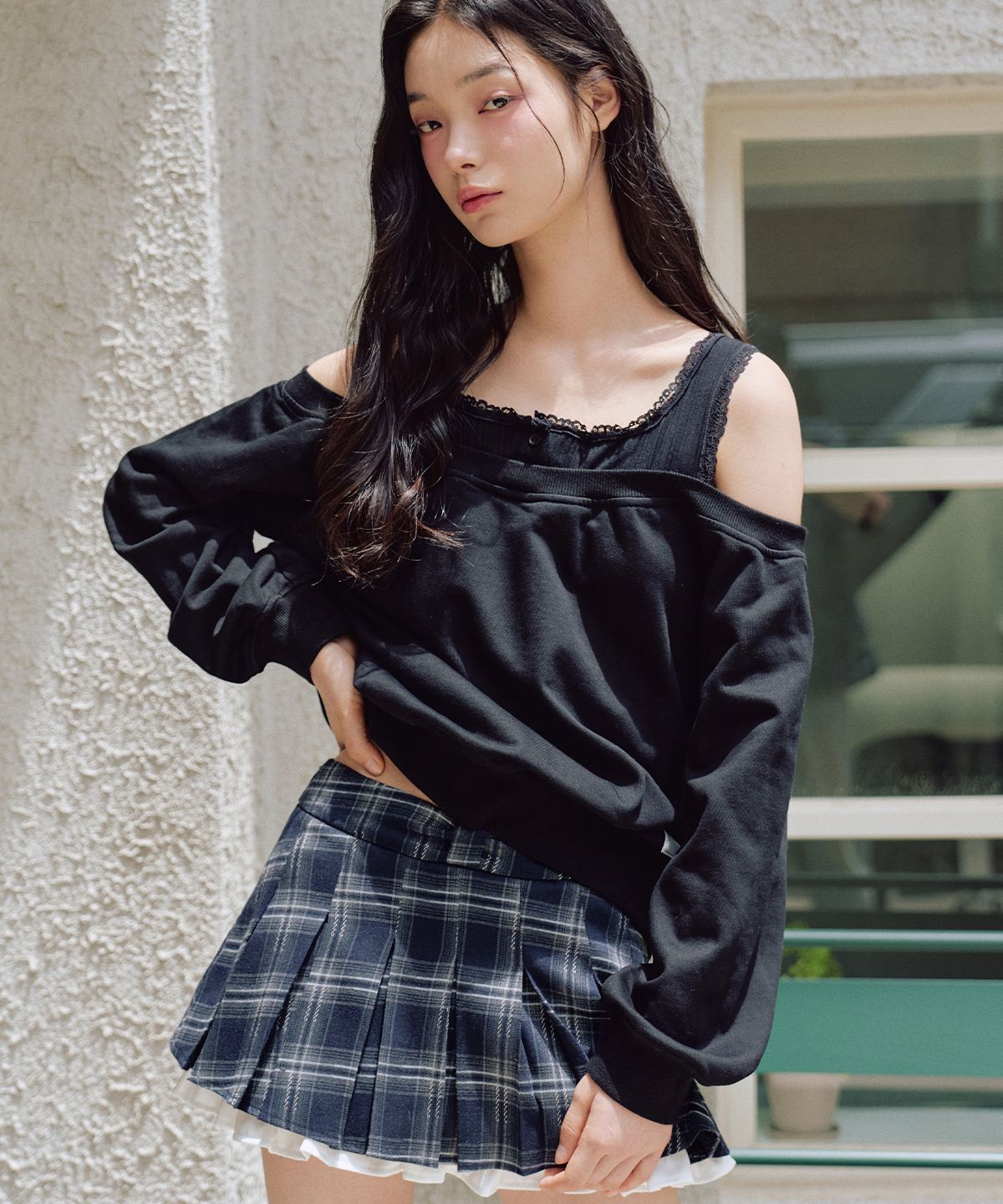 제로플래닛(ZEROPLANET) 켈시 레이어드 스웻셔츠 [BLACK]