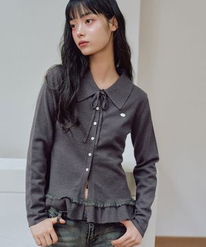 애쉬 카라 니트 가디건 [CHARCOAL]