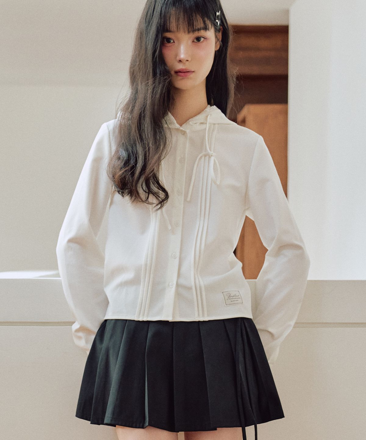 제로플래닛(ZEROPLANET) 베일리 링클 프리 후드 셔츠 [WHITE]