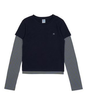 TCM stripe layered long sleeve (navy)