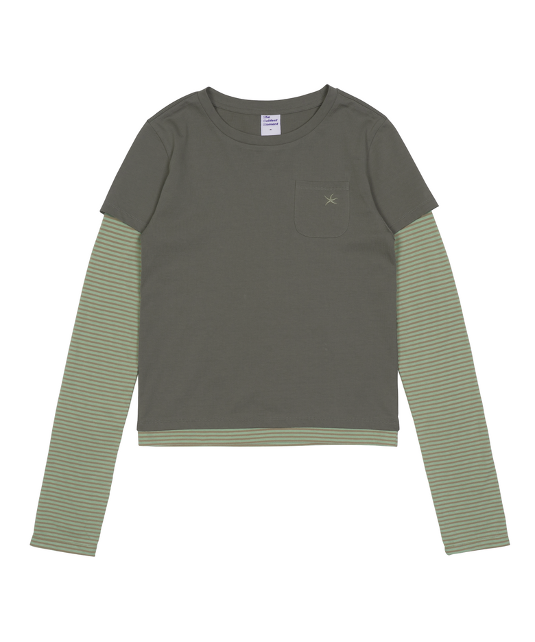 TCM stripe layered long sleeve (green)