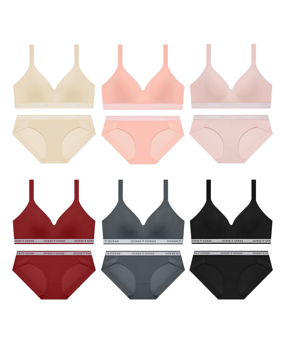 게스언더웨어(GUESS UNDERWEAR) 에어 메쉬몰드 노와이어 브라 팬티 세트 6Colors