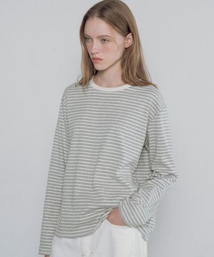 A3546 스트라이프 라운드 티셔츠_Melange gray