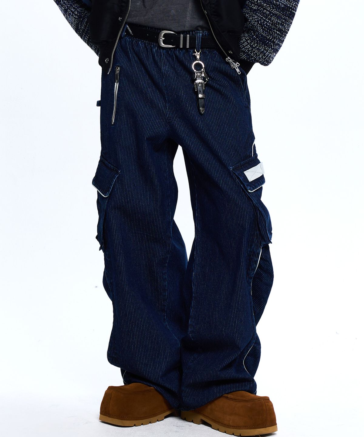 알에스에스씨(RSSC) WRINKLE MIXED STRIPE CARPENTER DENIM PANTS - DENIM