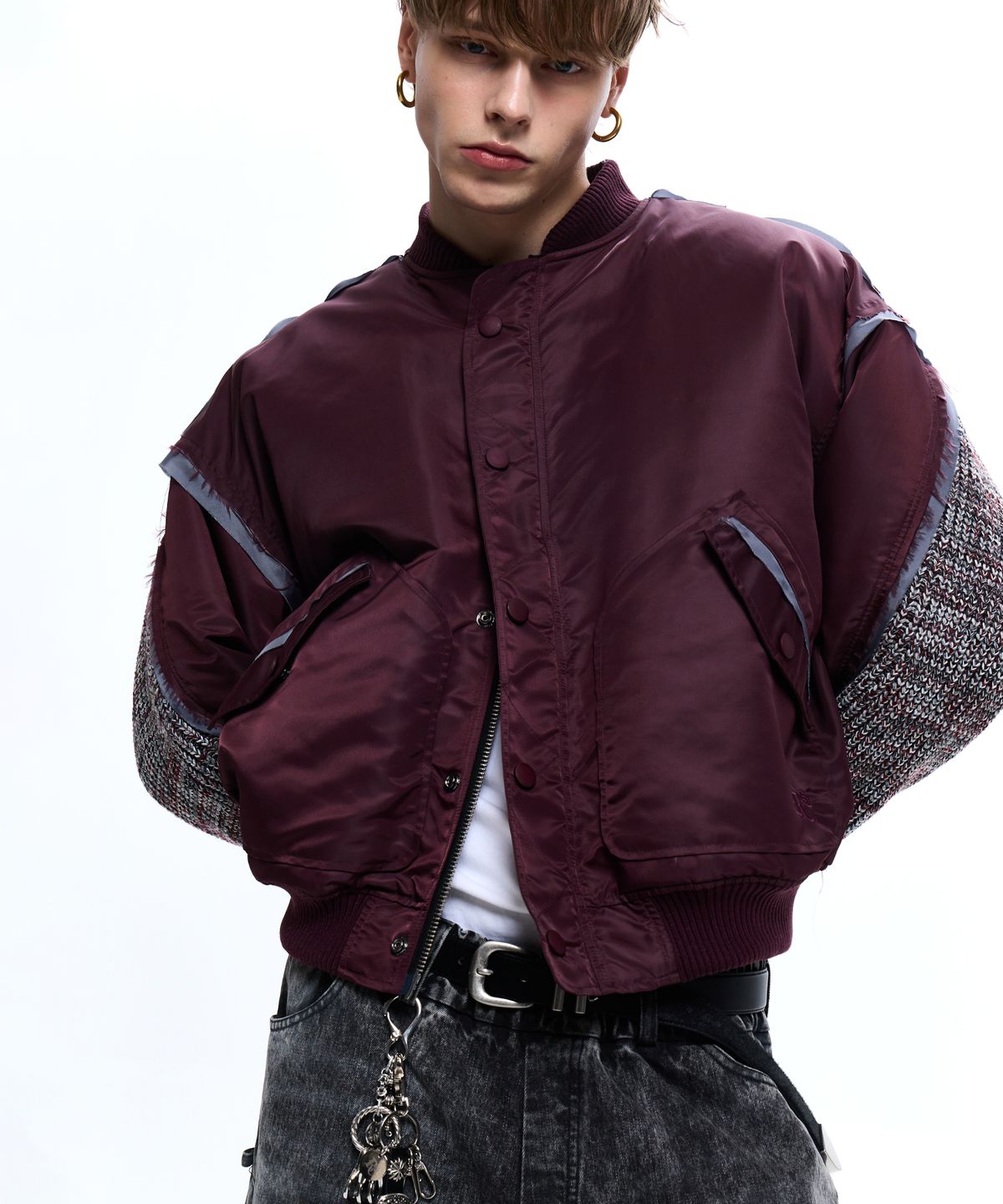 알에스에스씨(RSSC) KNIT MIXED MA-1 JUMPER - WINE