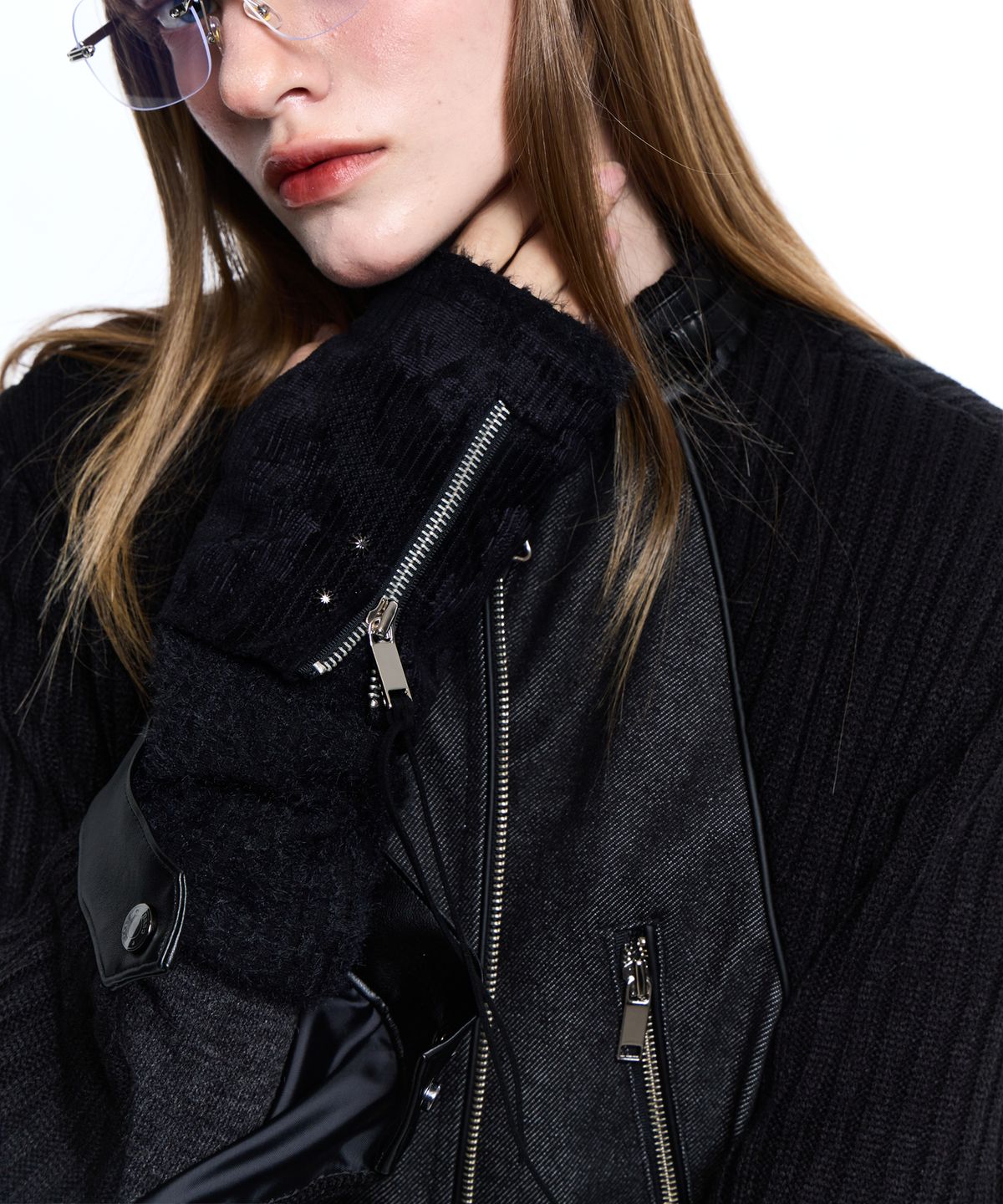 알에스에스씨(RSSC) VELVET MIXED HAIRY KNIT HAND WARMER - BLACK