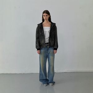 VINTAGE LEATHER HOODED ZIP-UP JACKET (BLACK)