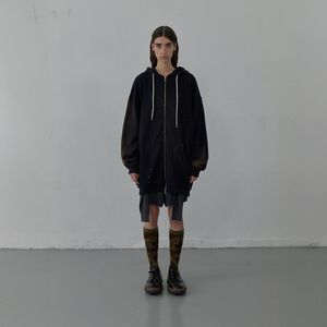 WASHED LONG ZIP-UP HOODIE (NAVY)