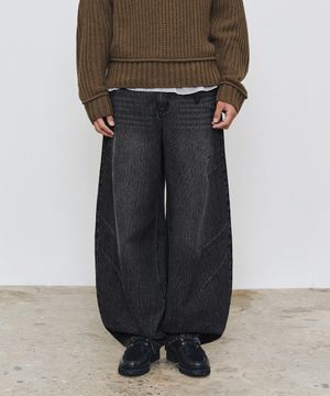 [골지데님]Balloon Wide Rib Jeans DCPT067Black