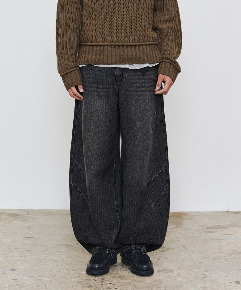 [골지데님]Balloon Wide Rib Jeans DCPT067Black