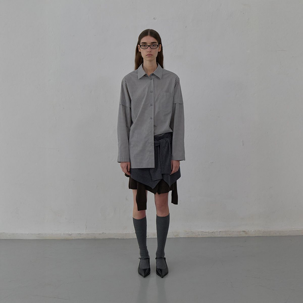 엘씨디씨티엠(LCDC™) CHECKED LONG SHIRT (GREY)