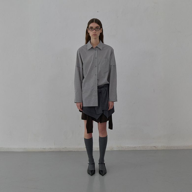 CHECKED LONG SHIRT (GREY)