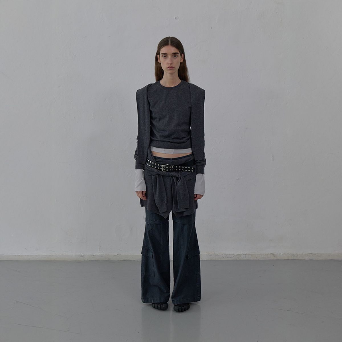 엘씨디씨티엠(LCDC™) TIED DETAIL KNIT TOP (MELANGE GREY)