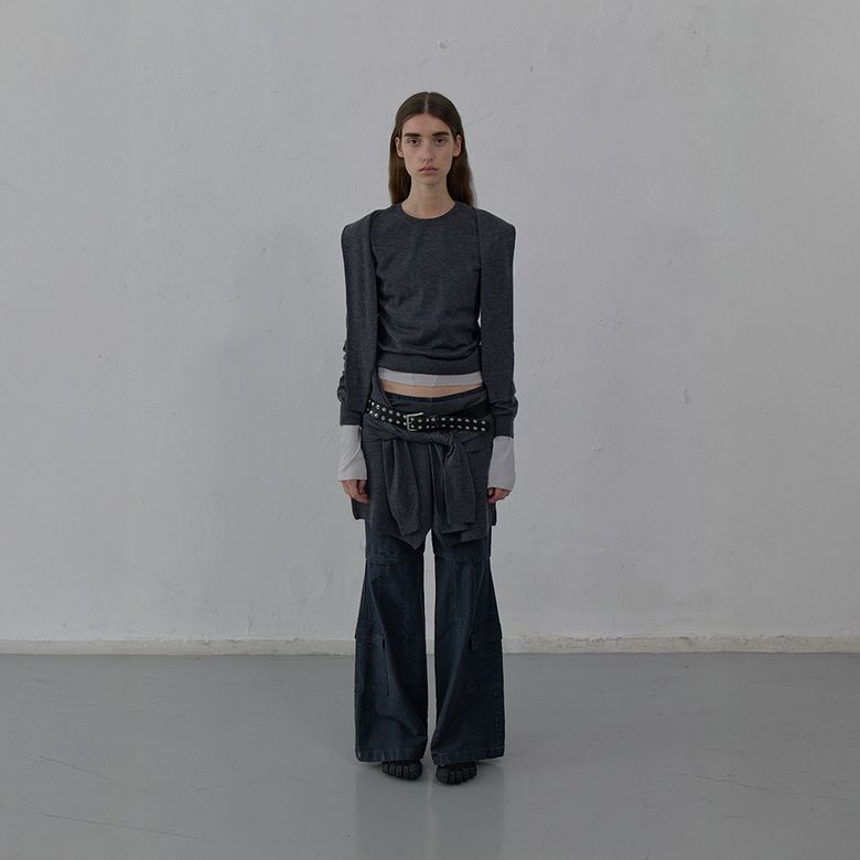 TIED DETAIL KNIT TOP (MELANGE GREY)