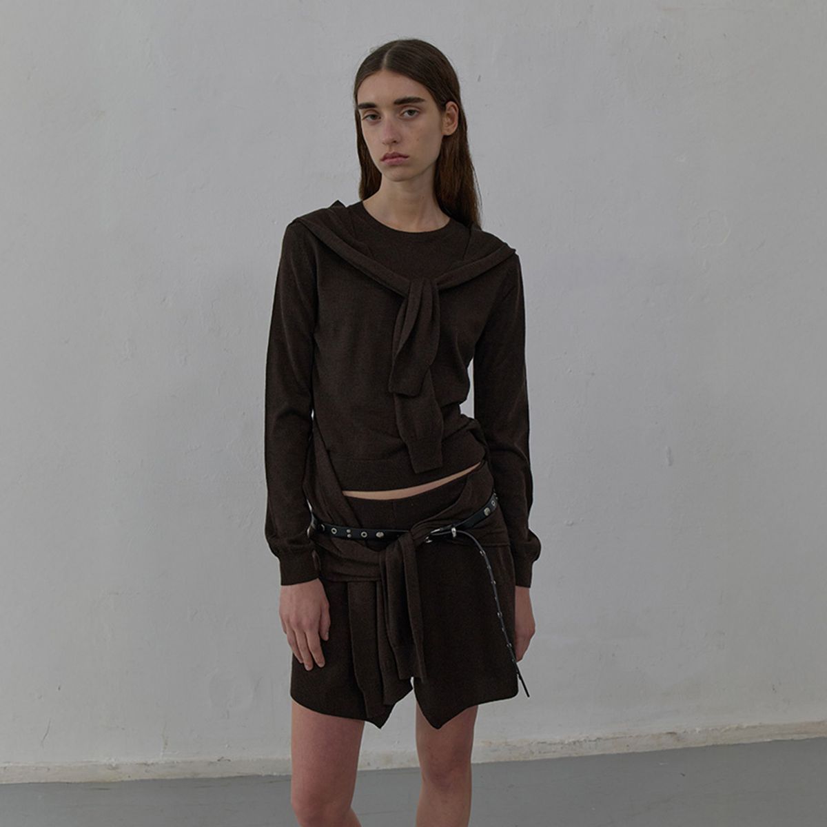 엘씨디씨티엠(LCDC™) TIED DETAIL LAYERED KNIT SKIRT (BROWN)