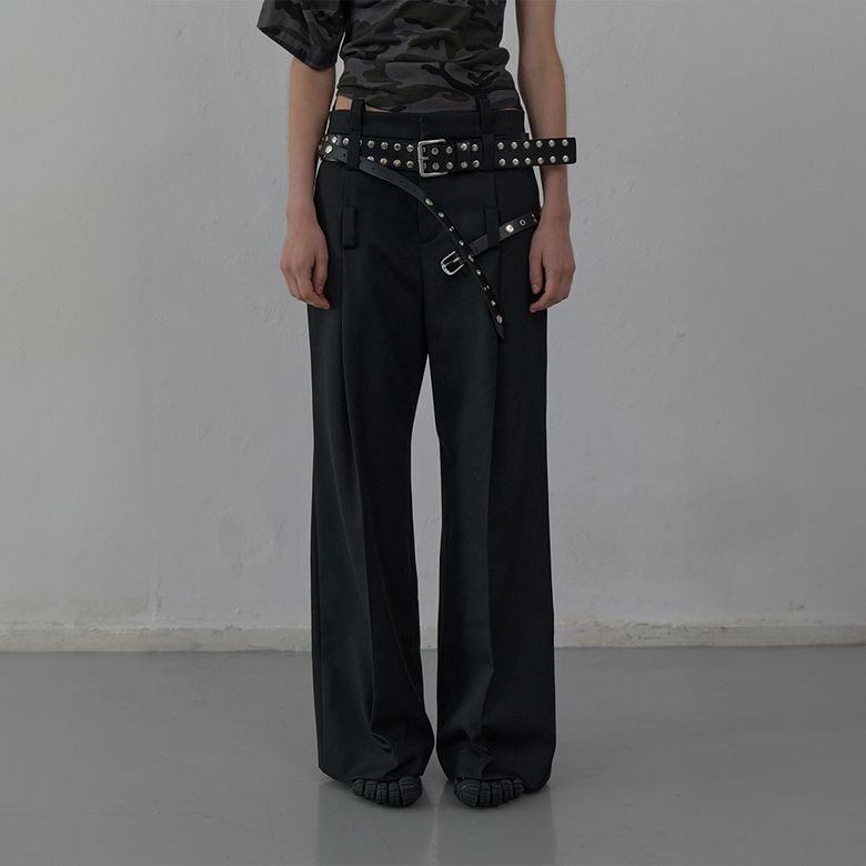 BELTED TAILORED TROUSERS (BLACK)