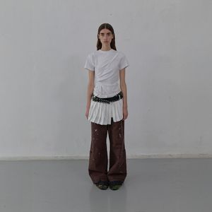 PAINT EFFECT WIDE-LEG TROUSERS (BROWN)