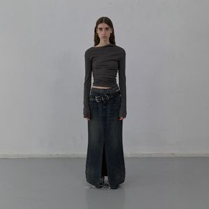 DENIM LONG SKIRT (DARK BLUE)