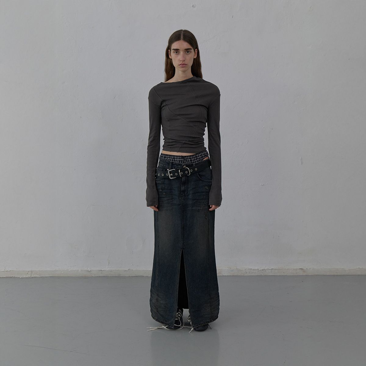 엘씨디씨티엠(LCDC™) DENIM LONG SKIRT (DARK BLUE)