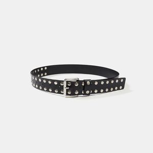 DOUBLE STUDDED LEATHER BELT (BLACK)