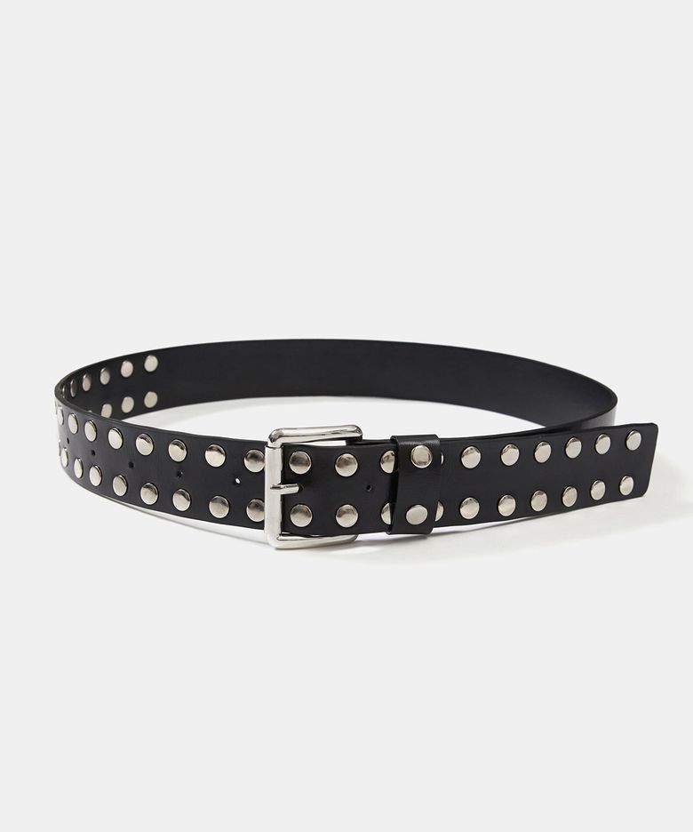 DOUBLE STUDDED LEATHER BELT (BLACK)