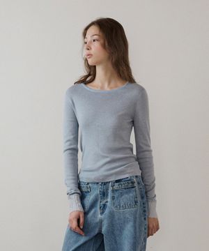 멜로우 슬림 니트 탑_Blue Latte