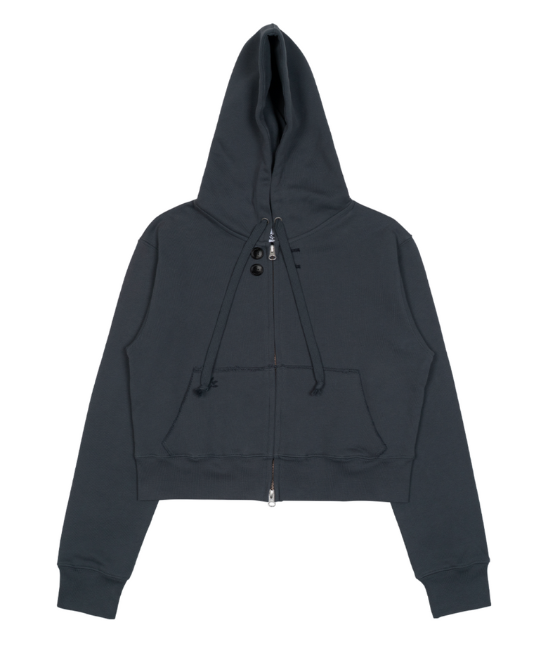 TCM vintage button hooded zip-up (blue)
