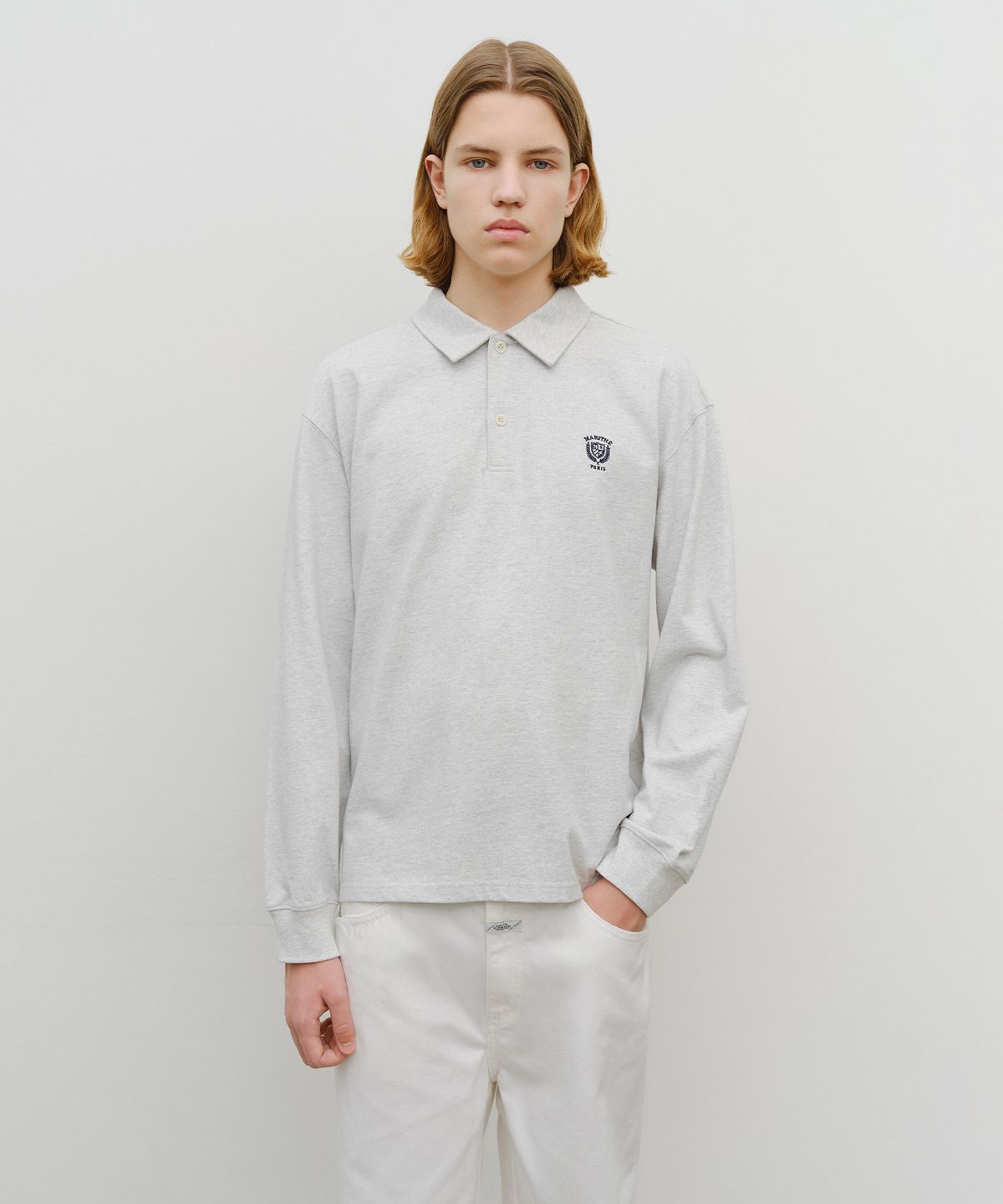 마리떼 프랑소와 저버(MARITHÉ + FRANҪOIS GIRBAUD) CREST LOGO JERSEY POLO LONG SLEEVE light heather gray