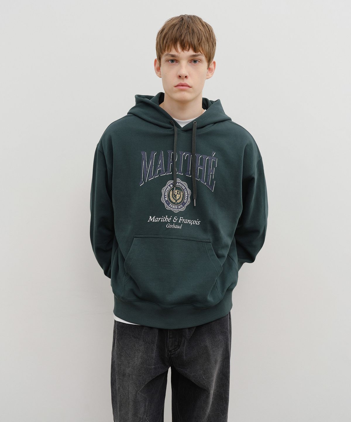 마리떼 프랑소와 저버(MARITHÉ + FRANҪOIS GIRBAUD) CREST CRACK LOGO OVERSIZED HOODIE dark green
