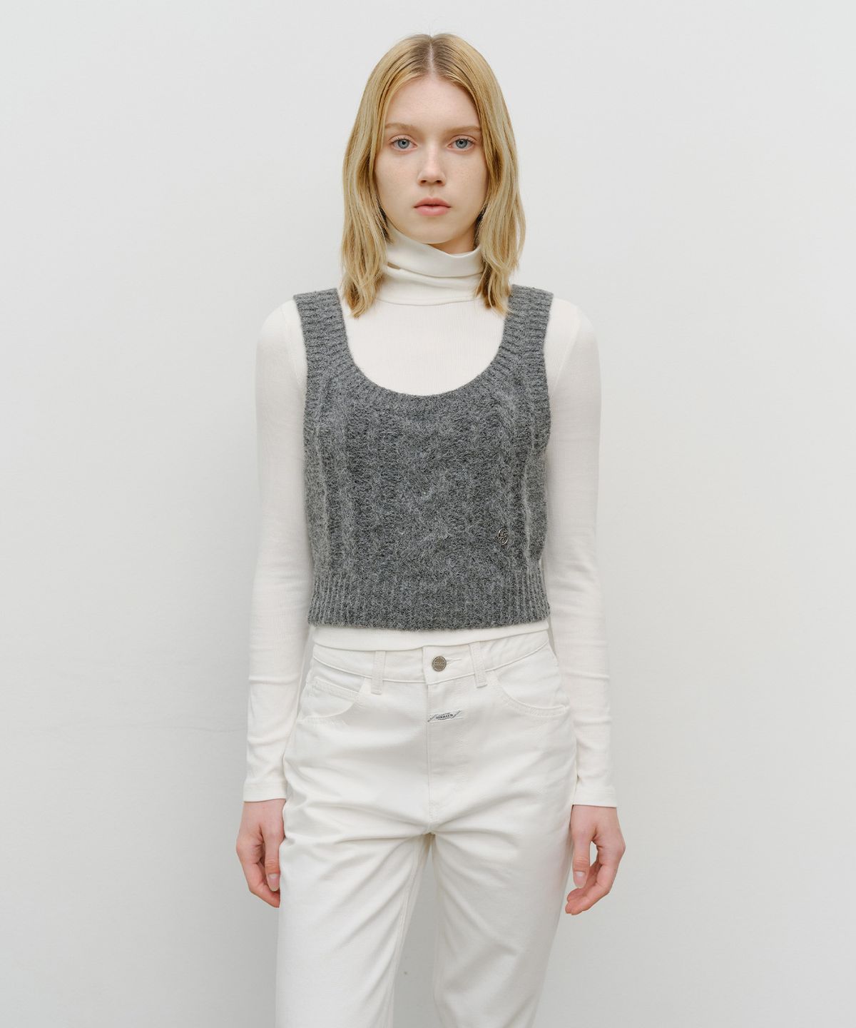 마리떼 프랑소와 저버(MARITHÉ + FRANҪOIS GIRBAUD) W LOGO KNIT BUSTIER charcoal